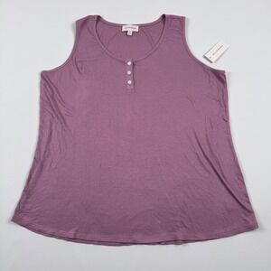 Molly & Isadora‎ Women's 1X Purple Ribbed Knit Sleeveless Tank Henley Top - NWT